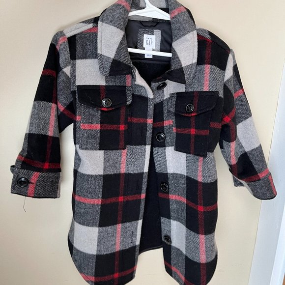 Baby Gap | Black, Grey and Red Wool Plaid Chore Coat | Size 3T (3 years) - Picture 1 of 6